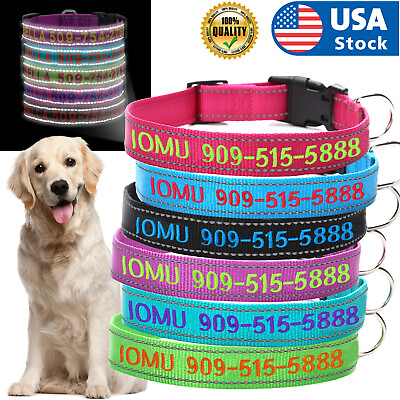 NEW USA Reflective Personalized Dog Collar Custom Embroidered Name Durable Nylon $13.98
