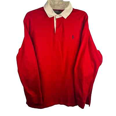 #ad Vintage Polo Ralph Lauren Long Sleeve Rugby Shirt Men#x27;s Large Red Padded Elbows $49.99