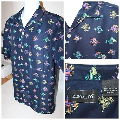#ad Mens RISCATTO Short Sleeve Button Shirt Fish Beach Ocean Lightweight Size L $19.95