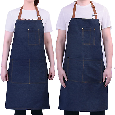 #ad Denim Apron for Women and Men Chef Kitchen Making Cooking Barbecue with Adjust $28.11