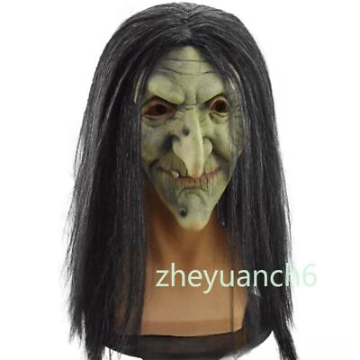 #ad Halloween Horror Witch Mask Scary Party Cosplay Latex Costume Mask with Hair New $26.42