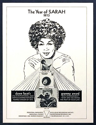 #ad 1973 Sarah Vaughan portrait Grammy Award Winner Trade Booking vintage print ad $8.09