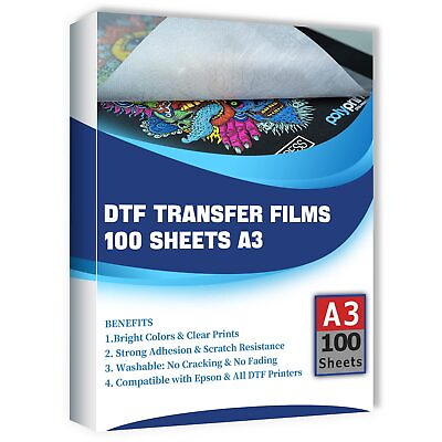 #ad DTF Transfer Film 100 Sheets A3 for Direct Film Printing PET Inkjet Printing $79.99