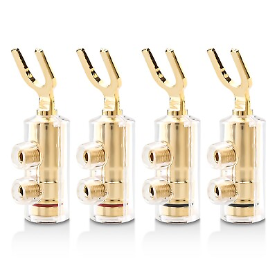 #ad 4Pcs 24k Gold Plated Spade Plug Speaker Cable Y Plug Audio Screw Fork Connector $17.10