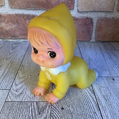 #ad Vintage 1980s Baby Squeak Toy Rosco Crawling Rubber Doll $21.99