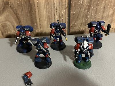 #ad A10748 WARHAMMER 40K SPACE MARINES ASSAULT SQUAD 5 PACK PAINTED 1 BROKE WEAPON $40.00