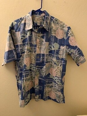 #ad Hawaiian Shirt Blue with Pineapples Cooke Street Large Camp Pre Owned $10.00