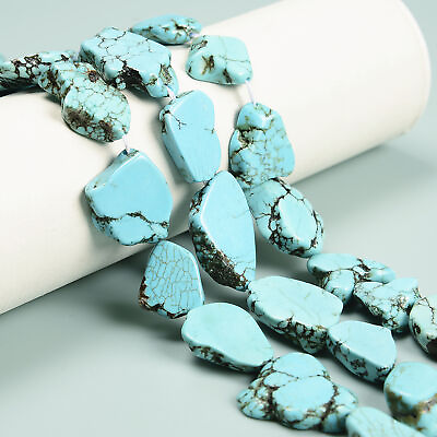 #ad Blue Turquoise Irregular Slab Slice Shape Beads Size 15 20x15 25mm 15.5quot; Strand $7.64