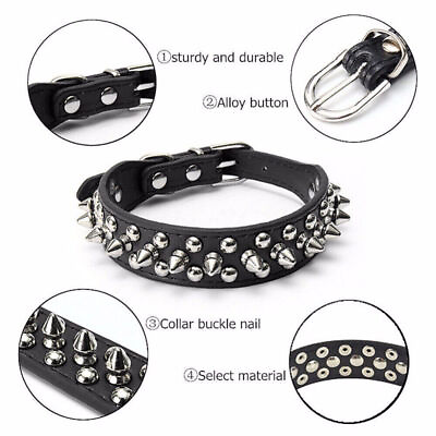#ad Spiked Studded Leather Dog Collar Rivets Pet Small Large Cat Pit Bull Adjustable $6.99