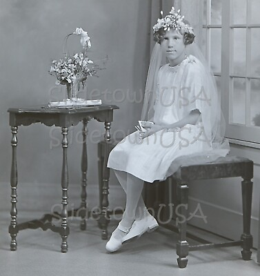 #ad Antique Glass Plate Negative Girl Religious Photo V00698 $14.95