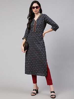 #ad Women Wear Kurta Pant Set For Indian Ethnic Pure Cotton Bollywood Style Set $29.70