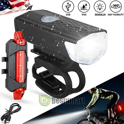 #ad 900000LM USB Rechargeable LED Bike Light Set Front and Back Cycling Safety Light $13.75