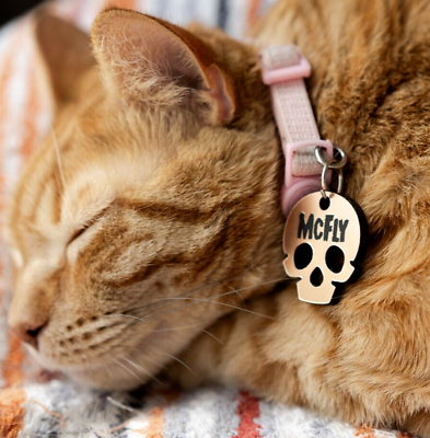#ad Copper Skull Personalized Dog Cat Pet ID Skull Charm Keychain Collar Human Tag $15.99