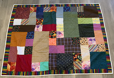 #ad Patchwork Quilt Hand Made Rectangles Squares Various Prints Vivid Colors $18.95