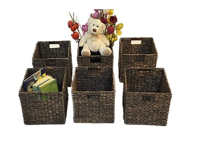 #ad BROWN Pack 8 Woven Hyacinth Cube Storage Bin Basket Organizer with Handles  $105.00