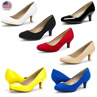 #ad Womens Low Heel Pump Shoes Round Toe Slip On Wedding Party Dress Pump Shoes $27.99