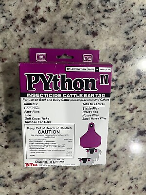 #ad New Y Tex Python II Insecticide Cattle Ear Tag 20ct. EPA 39039 29 $35.00