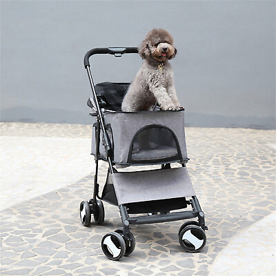 #ad Folding Pet Stroller 4 Wheels Dog Cat Travel Carrier Strolling Cart with Basket $79.92