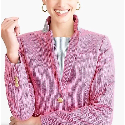 #ad EUC J. Crew Factory Pink Herringbone Schoolboy Wool Bld Blazer Jacket womens 8 $44.99