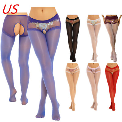 #ad US Women Sexy Glossy Pantyhose Thigh High Stockings Sheer Hollow Out Silk Tights $6.43