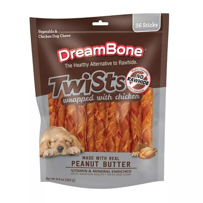 #ad DreamBone Twists Wrapped with Chicken Rawhide Free Dog Chews 8.8 Oz. 36 Count $13.98