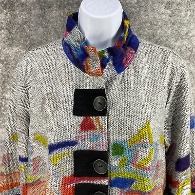 #ad Ali Miles Shirt Women Medium Colorful Artsy Wire Collar Art to Wear Funky Boho $44.95