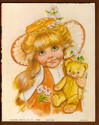 #ad Vintage Litho #x27;Love My Teddy#x27; Girl with Teddy Bear 1983 Arthur A Kaplan 10quot; x 8quot; $7.45