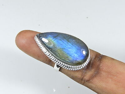 #ad Natural Labradorite 925 Solid Sterling Silver Ring Size US 6.0 C $25.19