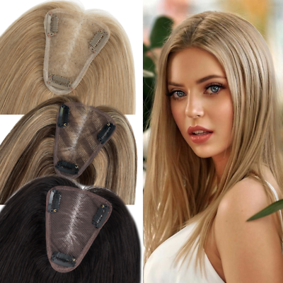 #ad Free Part Women Topper 100% Human Hair Top Toupee Piece Clip in REMY Hairpiece W $28.95