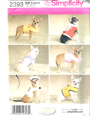 #ad Simplicity 2393 Size XXS M Dog Clothes Jacket Beret Leash Sewing Pattern Uncut $5.99