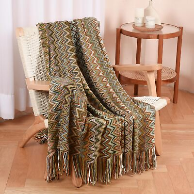 #ad Woven Throw Blanket Reversible Cotton Bohemian Tapestry Outdoor Knitted Tass... $36.09