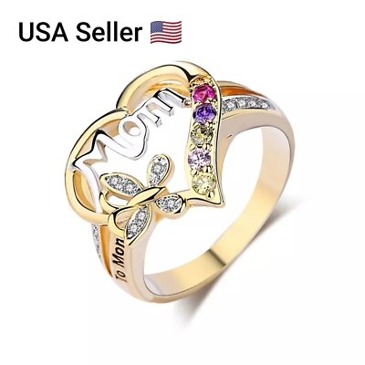 #ad New Exquisite Hollow Love Heart Rings Mom Colorful Crystal Rhinestone Butterfly $4.99