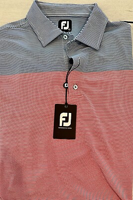 #ad Footjoy Red and Blue Stripe Colorblock Riverbend CC Polo Mens XL $75.00
