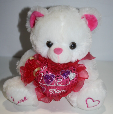 #ad Charming Toys White Plush Valentine Teddy Bear 9quot; I Love Mom Heart Soft Stuffed $13.97