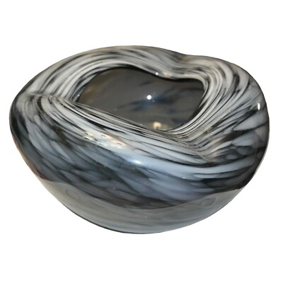 #ad Vintage White Swirl Art Glass Smokey Gray Ashtray Bowl Unsigned $28.99