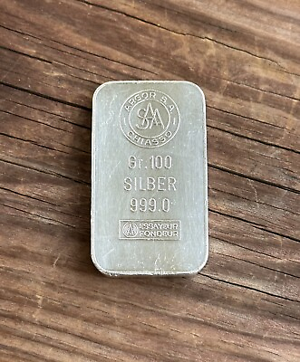 #ad Rare Argor S.A. Chiasso Silber SAA .999 Silver Bar Vintage 100 Gram Bar $190.00