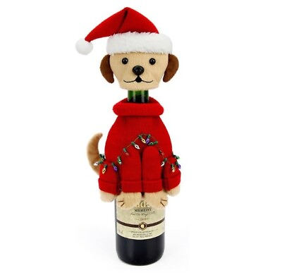 #ad St Nicholas Square Christmas Santa Paws Puppy Dog Wine Bottle Cover Bag Decor $9.20