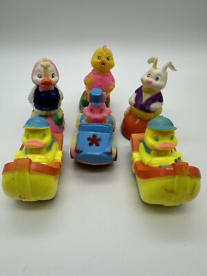 #ad 6 VINTAGE ROLLING Toys Wheels Bunny Chick Duck LOT OF 6 EASTER UNLIMITED brand $15.00