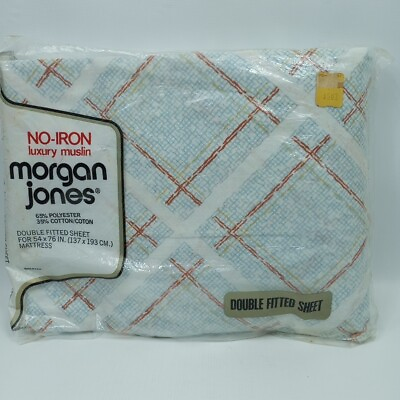#ad Vtg Morgan Jones Double Fitted Sheet No Iron Luxury Muslin Brand New Old Stock $19.73