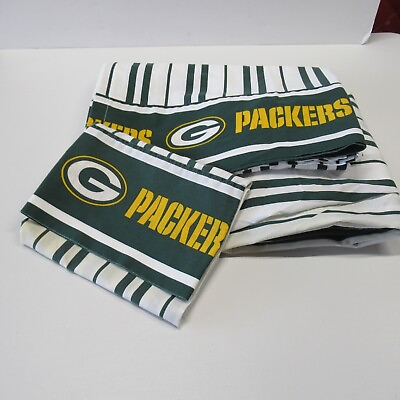 #ad GREEN BAY PACKERS TWIN BED SHEET FLAT VINTAGE NFL FOOTBALL USED READ DESC $14.25