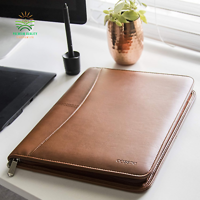 #ad Padfolio Business Leather Portfolio Zippered Notebook Binder Office Organizer 10 $43.45