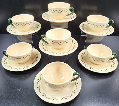 #ad 7 Metlox Poppytrail California Provincial Cups Saucers Set Green Red Dishes Lot $79.67