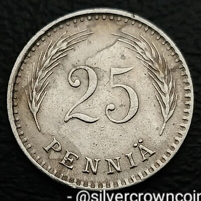 #ad Finland 25 Pennia 1921 H. KM#25. 25 Cents coin. Rampant Lion. Birmingham mint. C $5.00