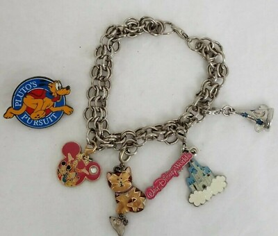 Charm Bracelet Disney Charms Castle Pluto Pin Fantasia Hat*Cat*Costume Jewelry $49.01