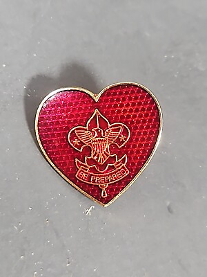#ad Vintage BSA Boy Scout BE PREPARED PIN Life Scout Enameled Badge HEART Shaped $8.99