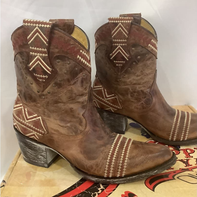 #ad Old Gringo Yippee Ki Yay Alexa Boots Brass Brown Leather Aztec Design Size 7.5 B $225.00