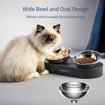 #ad Elevated Dog Cat Stainless Steel Bowls 15° Tilted Raised Cat $36.82