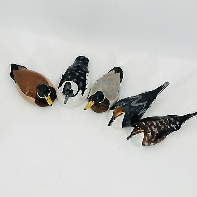 #ad Lot Of 5 Signed Duck Decoy Wood Carved Glass Eye Michael O’Leary 1986 9” $135.00