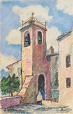 #ad Cabriès Eglise Village Provence Gouache And Pastel 20th Signed J Roland France $107.26