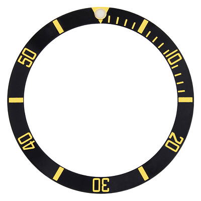 #ad REPLACEMENT BEZEL INSERT BLACK FLAT WITH GOLD FONT FOR WATCH 34.90MM X 28.50MM $49.95